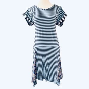 Matilda Jane Walkabout Stripe Blue Floral Dress Women's XS Handkerchief Hem Boho
